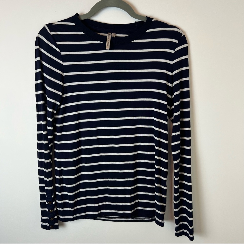 BANANA REPUBLIC Navy & White Striped SOFT Long-Sleeve Tee with Gold Buttons